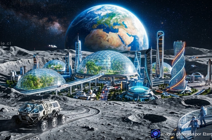 La ciudad de Elon Musk en la LUna. Imagen generada con Etercuanticum IA