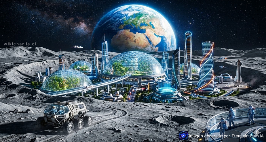 La ciudad de Elon Musk en la LUna. Imagen generada con Etercuanticum IA
